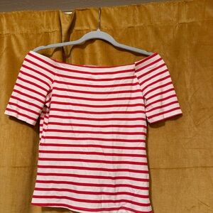 Red and White Striped Off-Shoulder Top
